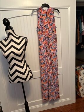 Vince Camuto Multicolor Leaf-Print Twist-Front Sleeveless Jumpsuit  NWT